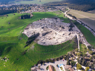 Megiddo national park in Israel. Archeological site of biblical Tel Megiddo also known as...