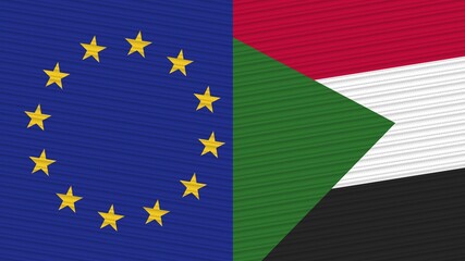 Sudan and European Union Flags Together - Fabric Texture Illustration