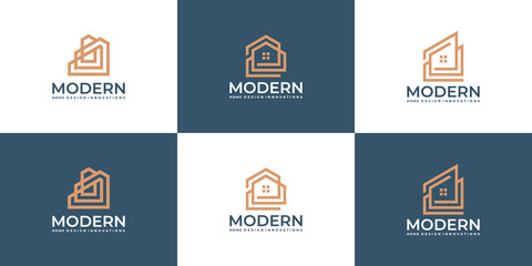 house logo design collection with line art concept,