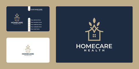 creative home leaf logo template and business card