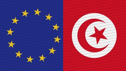 Tunisia and European Union Flags Together - Fabric Texture Illustration
