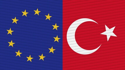 Turkey and European Union Flags Together - Fabric Texture Illustration