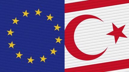 Turkish Republic of Northern Cyprus and European Union Flags Together - Fabric Texture Illustration