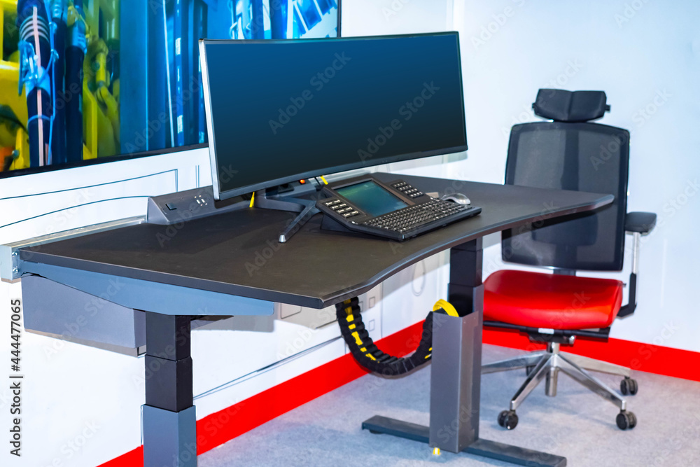 Poster dispatcher equipment. dispatcher workplace. dispatch room without anyone. enterprise security contro