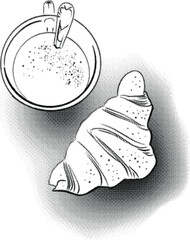 Croissant and coffee on a white background. Vector.