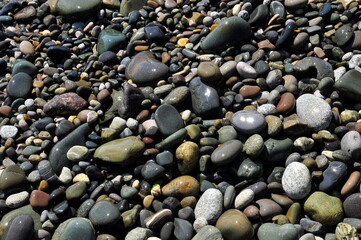 Sea pebbles close-up. Background image.
