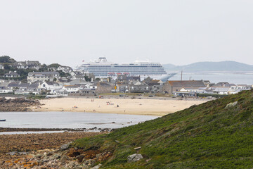 Cruise ship moored up at St Marys, Isles of Scilly - 444479283