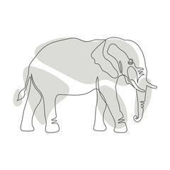 Black single one line drawing of the Elephant with gray isolated on white background. One line art design. Vector illustration for postcard, banner, decor, design, arts, web, advirtising, articles.