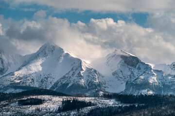 Beautiful spring landscape with a view of the Tatra Mountains