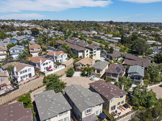 Fototapeta premium Aerial view of suburb area with residential villa in San Diego, Encinitas, South California, USA. 