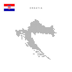Fototapeta na wymiar Square dots pattern map of Croatia. Croatian dotted pixel map with flag. Vector illustration