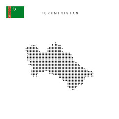 Fototapeta na wymiar Square dots pattern map of Turkmenistan. Turkmenian dotted pixel map with flag. Vector illustration