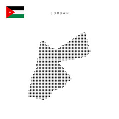 Obraz premium Square dots pattern map of Jordan. Hashemite Kingdom of Jordan dotted pixel map with flag. Vector illustration