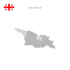 Fototapeta premium Square dots pattern map of Georgia. Georgian dotted pixel map with flag. Vector illustration