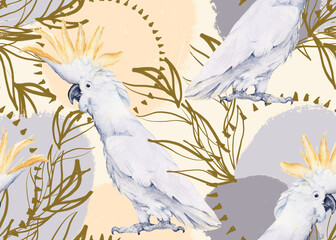 Background with australian bird. Seamless pattern.