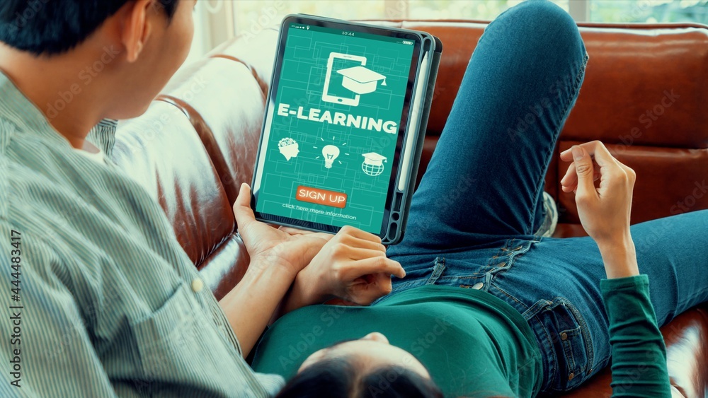 Poster e-learning and online education for student and university concept. video conference call technology