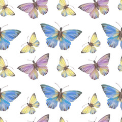 Naklejka na ściany i meble Botanical abstract pattern. Butterflies seamless pattern hand drawn.