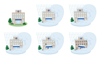 Obraz premium 雪崩の被害を受ける病院のベクターイラストセット
