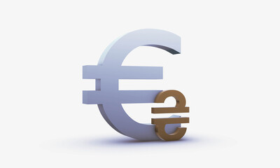 Dollar and Ukrainian Hryvna Symbols Isolated on White Background