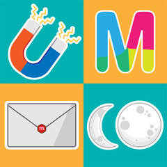 M Letter Flashcard Vector