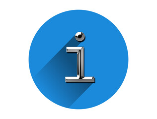 Metallic information info tips symbol, metal look icon on blue circle . 3d illustration