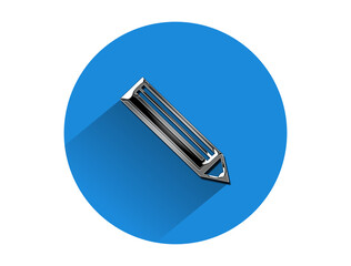 Metallic pen, pencil symbol, metal look icon on blue circle. Edit icon 3d illustration