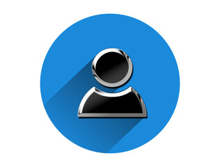 Metallic person individually symbol, metal look icon on blue circle . User icon .3d illustration
