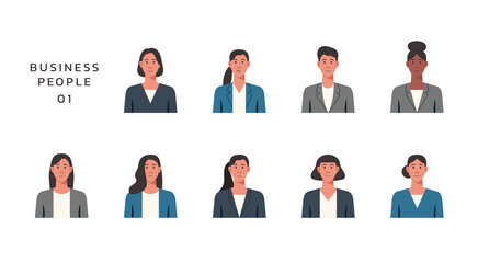 People portraits of businesswomen isolated icons set, female faces avatars, vector flat design illustration
