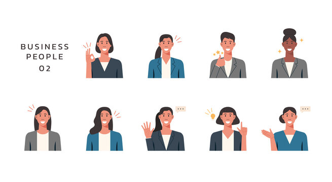 People portraits of businesswomen with positive emotion, female faces avatars isolated icons set, vector flat design illustration