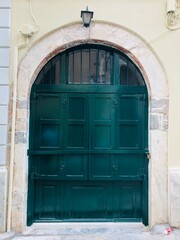 old wooden green door