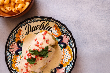 chiles en nogada, traditional food in Puebla Mexico
