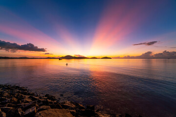 Long exposure colorful sunset or sunrise over sea Clear sky sunset with reflection light on sea...
