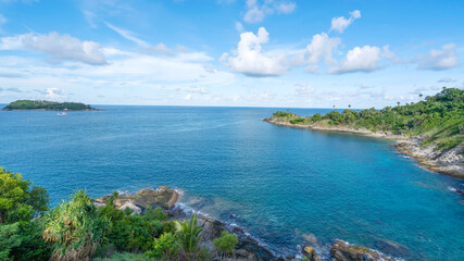Nature view of Laem promthep cape Beautiful scenery andaman sea in summer sunny day Amazing landscape in phuket thailand Beautiful travel background.