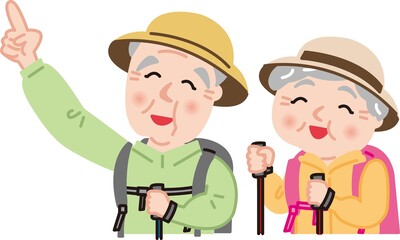 シニア夫婦の秋登山のイラスト