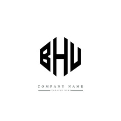 Fototapeta premium BHU letter logo design with polygon shape. BHU polygon logo monogram. BHU cube logo design. BHU hexagon vector logo template white and black colors. BHU monogram, BHU business and real estate logo. 
