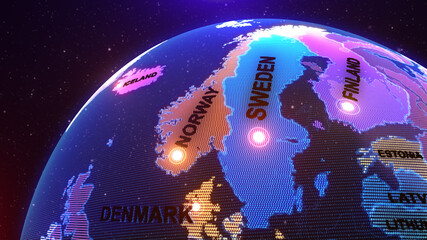 A world map of Scandinavia, 3d rendering, The Nordic countries,

