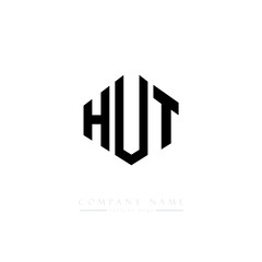 HUT letter logo design with polygon shape. HUT polygon logo monogram. HUT cube logo design. HUT hexagon vector logo template white and black colors. HUT monogram, HUT business and real estate logo. 