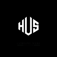 HUS letter logo design with polygon shape. HUS polygon logo monogram. HUS cube logo design. HUS hexagon vector logo template white and black colors. HUS monogram, HUS business and real estate logo. 