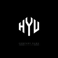 HYU letter logo design with polygon shape. HYU polygon logo monogram. HYU cube logo design. HYU hexagon vector logo template white and black colors. HYU monogram, HYU business and real estate logo. 