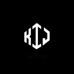 KIJ letter logo design with polygon shape. KIJ polygon logo monogram. KIJ cube logo design. KIJ hexagon vector logo template white and black colors. KIJ monogram, KIJ business and real estate logo. 