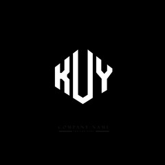 KUY letter logo design with polygon shape. KUY polygon logo monogram. KUY cube logo design. KUY hexagon vector logo template white and black colors. KUY monogram, KUY business and real estate logo. 
