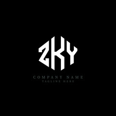 ZKY letter logo design with polygon shape. ZKY polygon logo monogram. ZKY cube logo design. ZKY hexagon vector logo template white and black colors. ZKY monogram, ZKY business and real estate logo. 