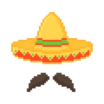 Pixel art of mexican hat with mustache