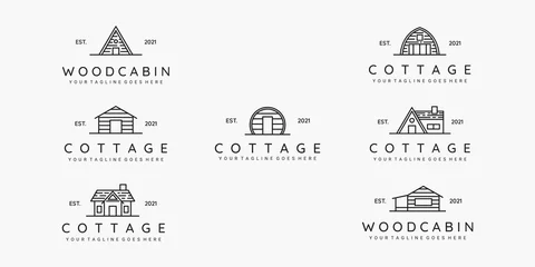 Foto op Canvas Set van cottage lijn kunst minimalistische logo vector illustratie ontwerp © Iamginan