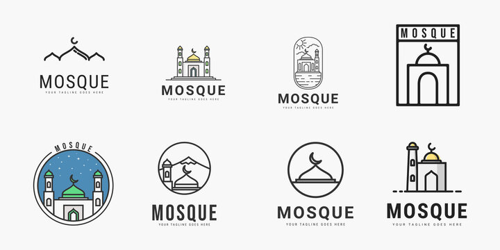 Set of mosque badge logo vector illustration design