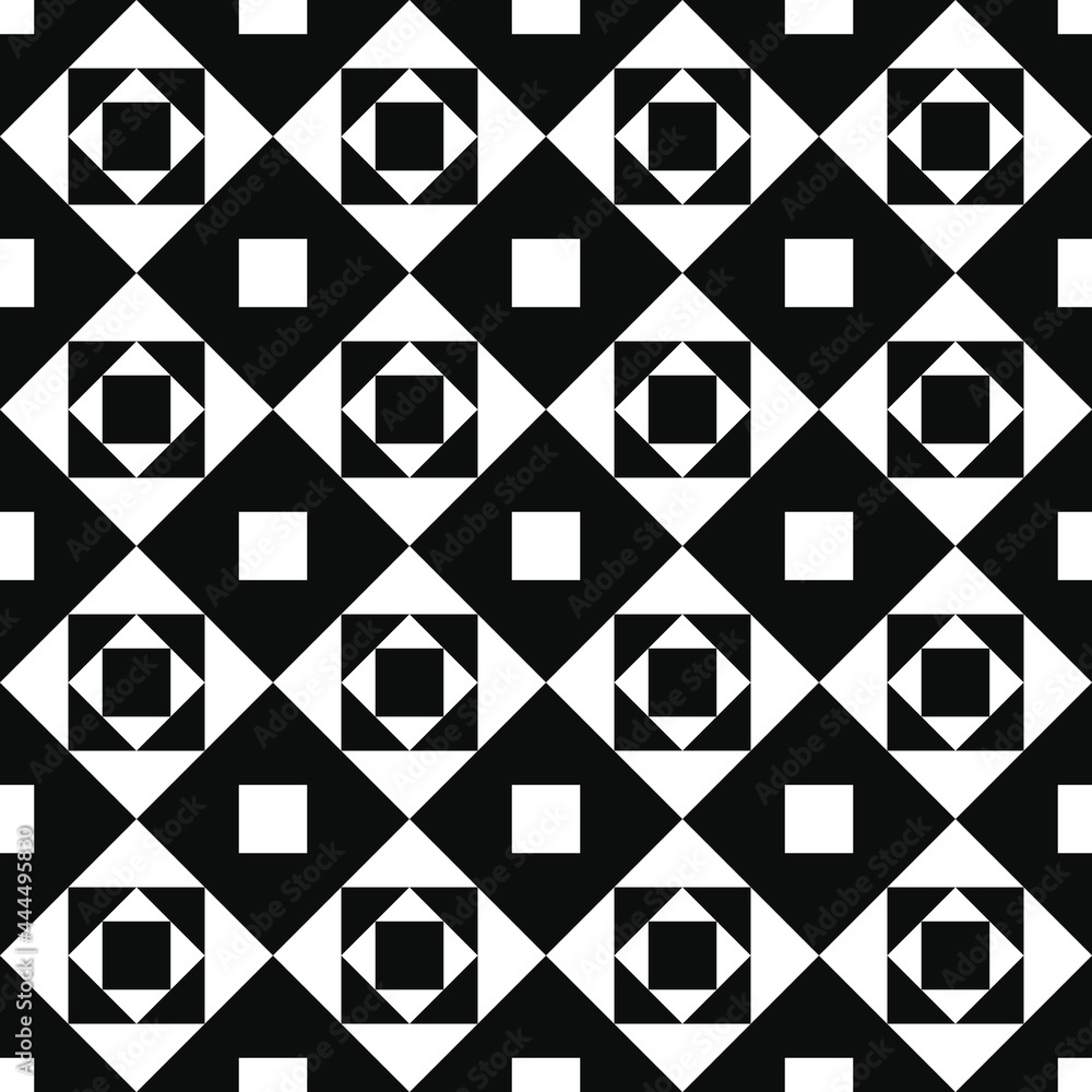 Poster Seamless rhombs and squares. Black vector repeated shapes.