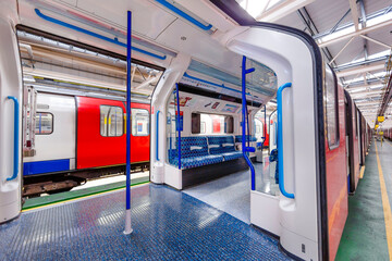 Subway Train undergoing maintenance at a engineering depot London, UK