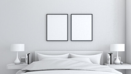 Fototapeta na wymiar Mock up frame in bedroom,Interior modern style,Mockup poster,3d rendering,3d illustration