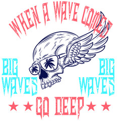 illustration of crane in surf style with texts and cool background