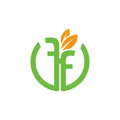 F anf F letter with two leaf symbol logo design illustration vector